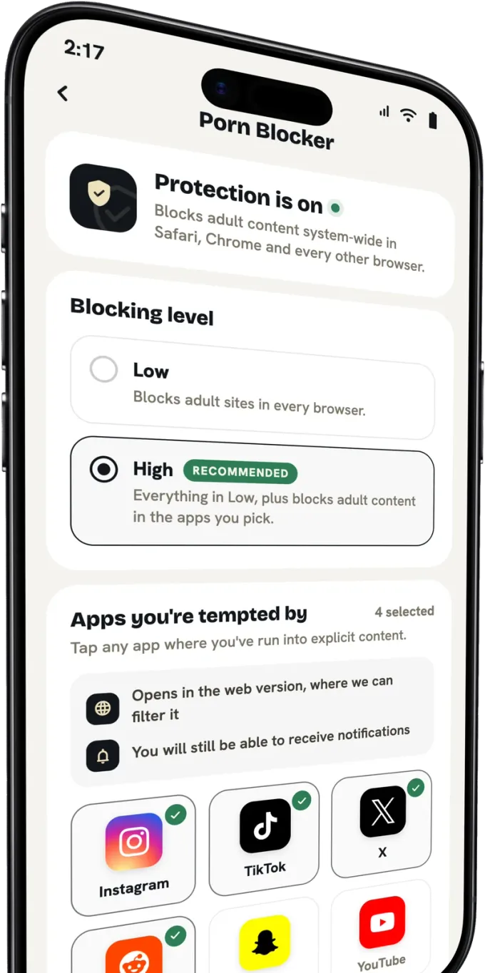 Porn Blocker settings with Urge Lockdown