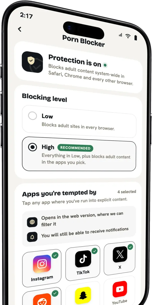 Porn Blocker settings with Urge Lockdown